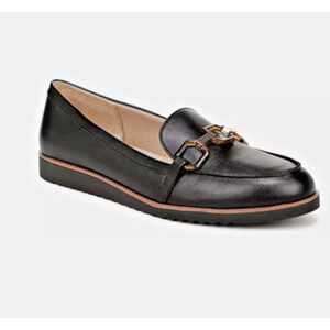 New $195 Nordstrom Optimist Womens 10 Black Leather Tortoise Shell Loafer Luxury